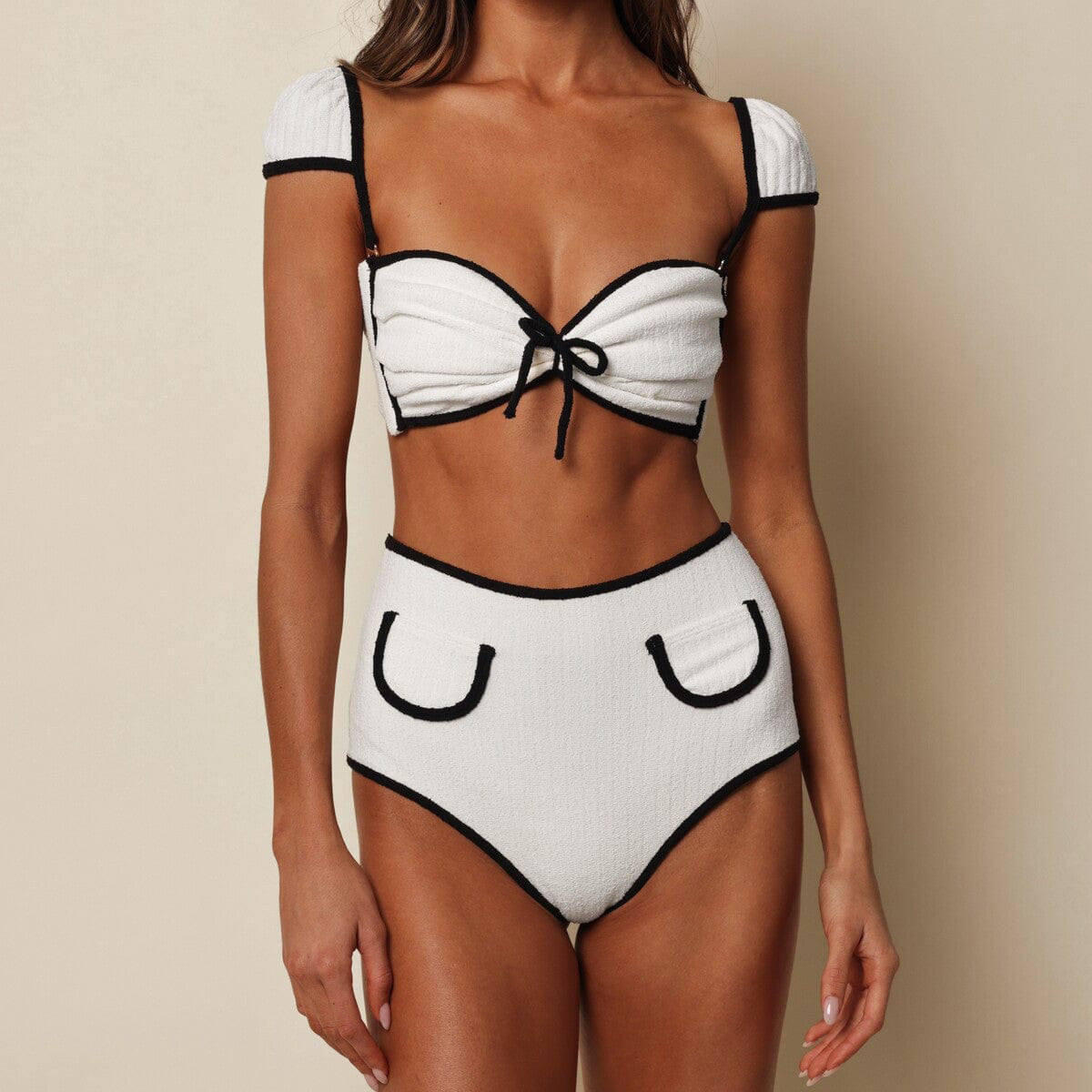 Solid Color High Waist Bikini Simple Split Swimsuit Women Sexy Bikini - ALZO