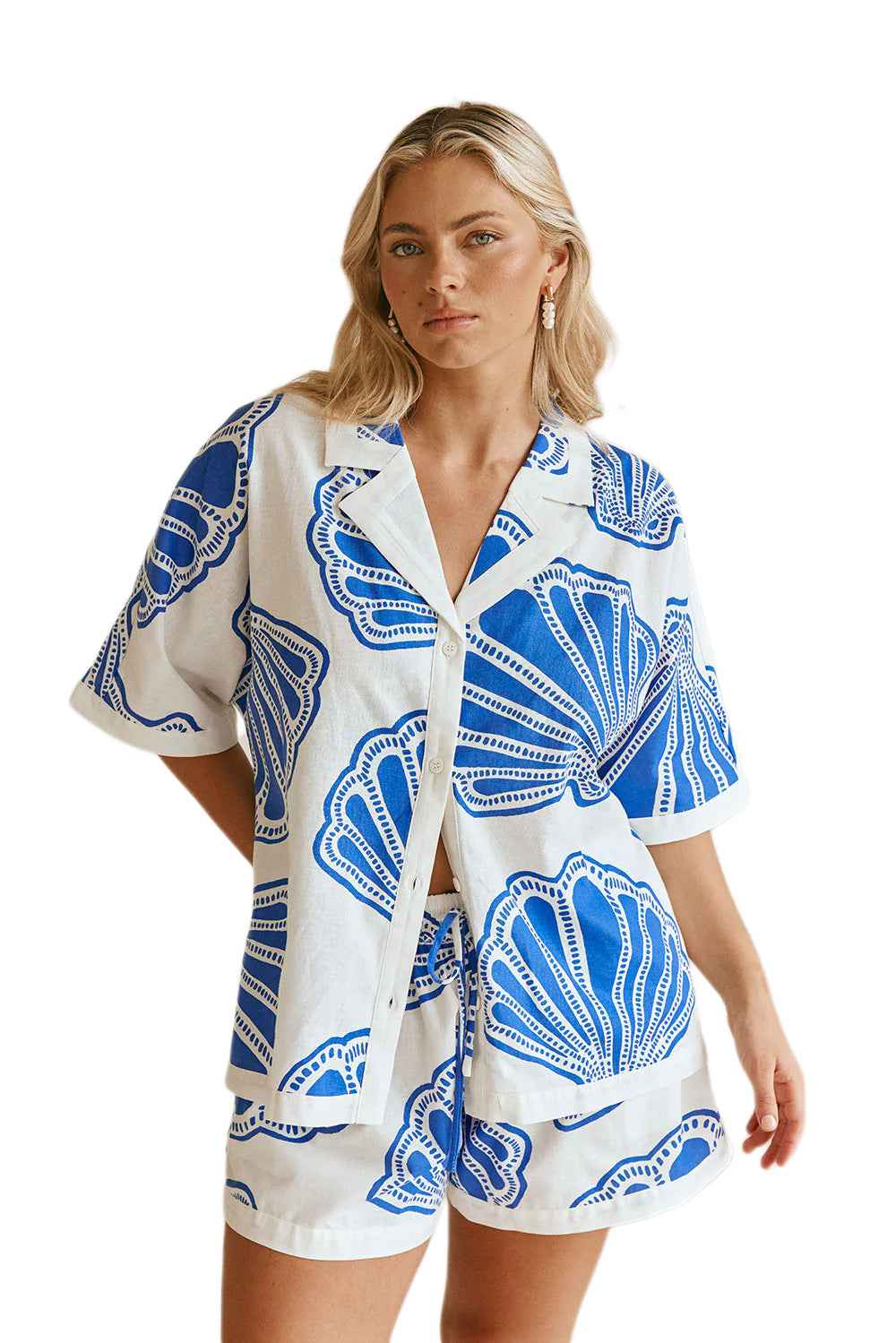 Summer Casual Loose Printed Short Sleeve V neck Home Wear Set