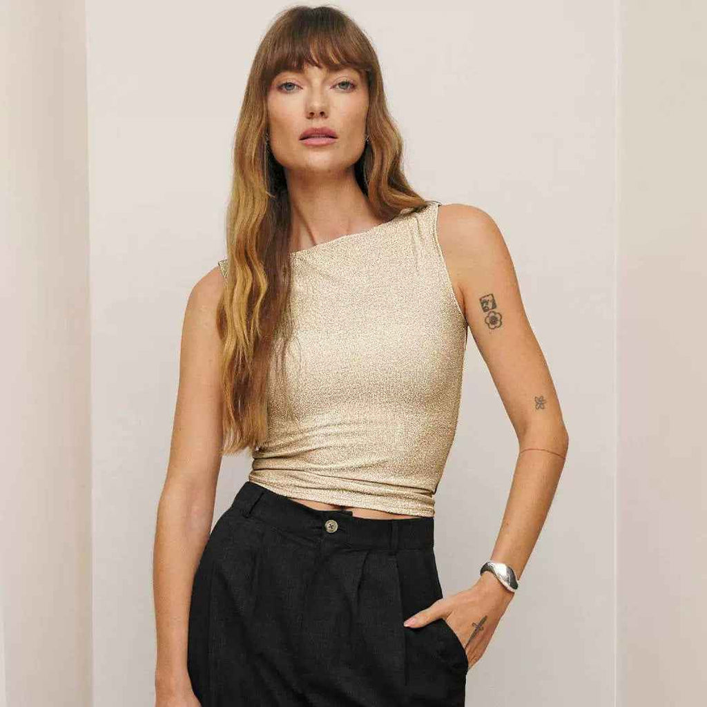 Bright Silk Sexy Vest Brand Inner Wearing Women Clothing Round Neck Slim Fit Sexy Top
