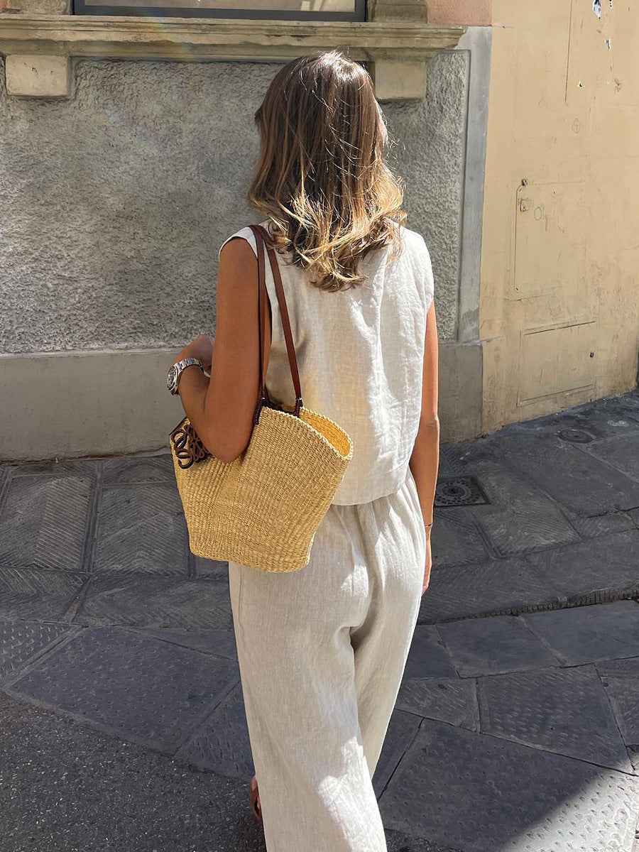 Linen Vest Pants Summer Sleeveless Vest Wide Leg Pants Casual Two Piece Sets