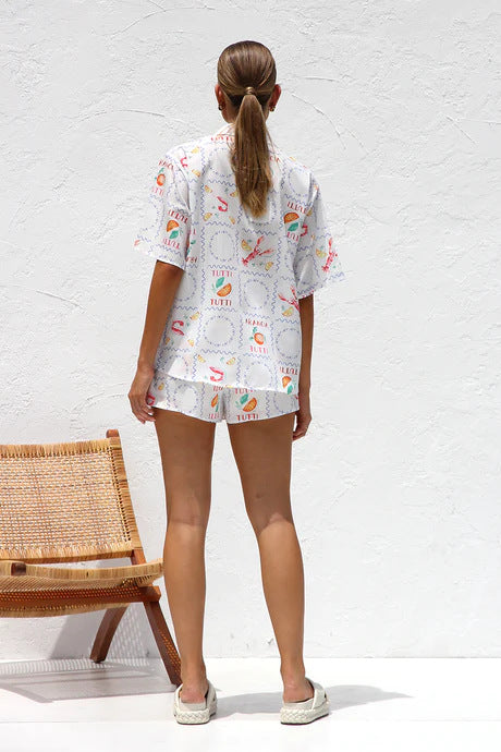 Spring Summer Printed Casual Shirt Shorts Two Piece Sets Office - ALZO