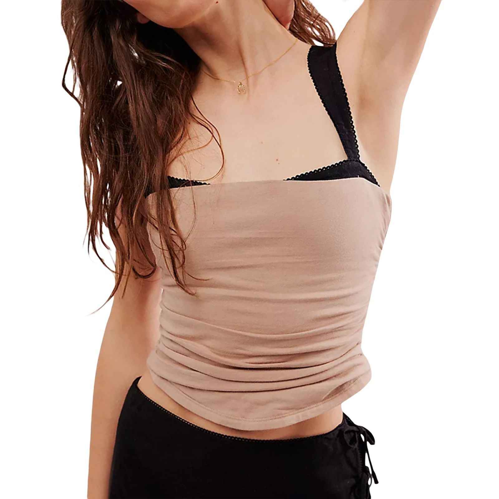 Spring Summer Women Clothing Pleating Contrast Color Sexy Small Vest Women