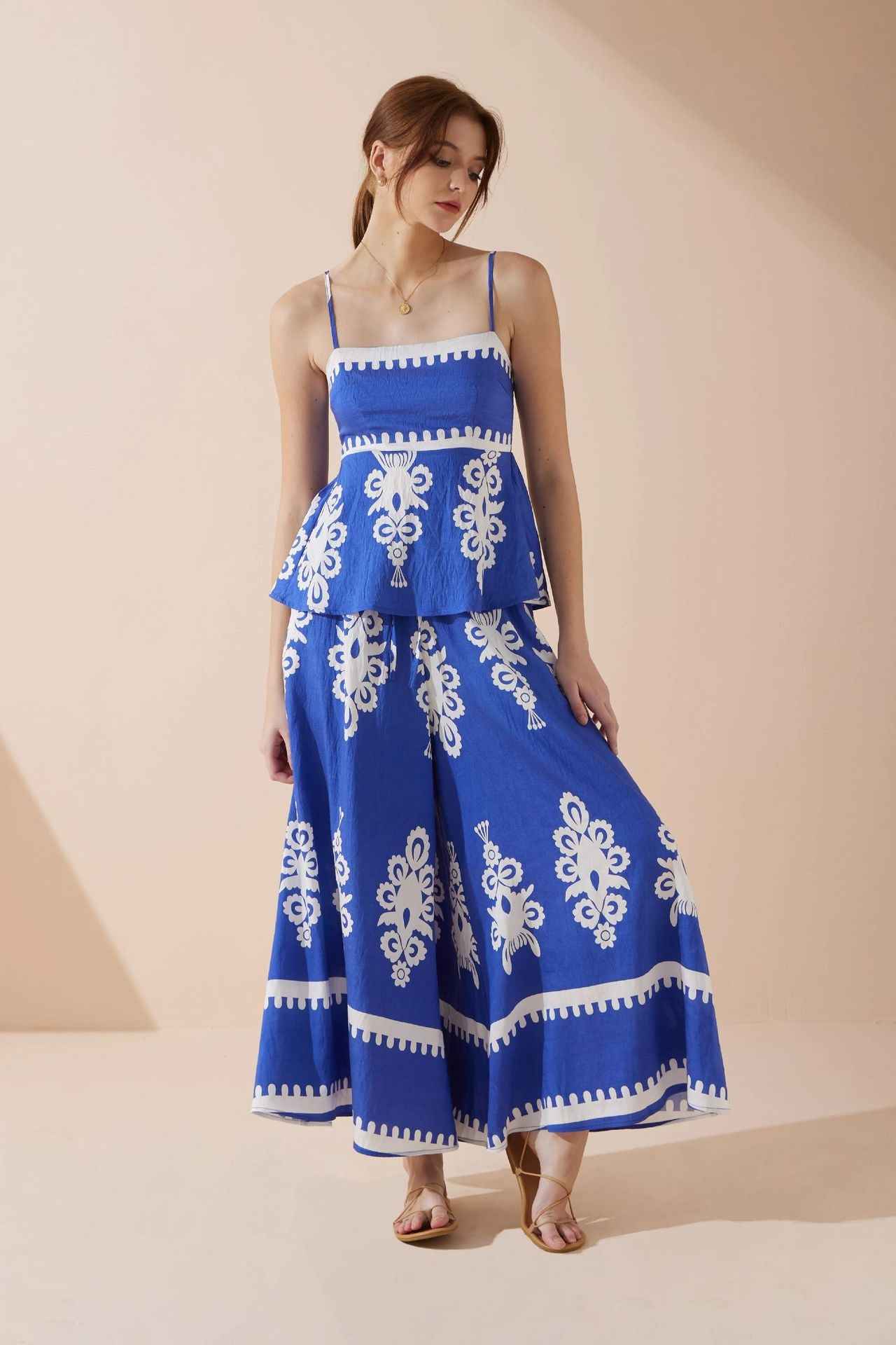 Summer Ethnic Slim Fit Backless Suspender Two Piece Sets