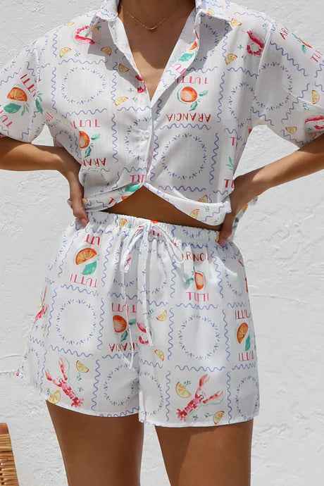 Spring Summer Printed Casual Shirt Shorts Two Piece Sets Office