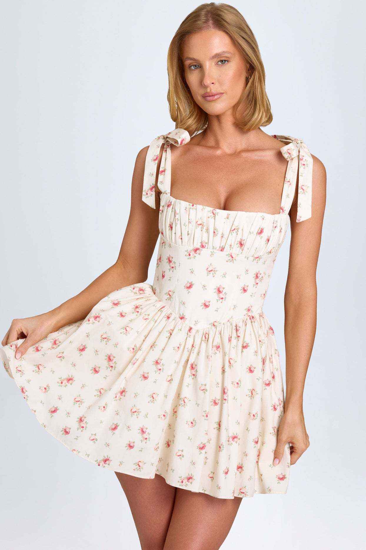 Summer Women Clothing Square Collar High Waist Ruched Stitching Strap Suspenders Puff Dress