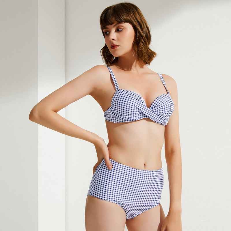 Women Bikini Multicolor Plaid Push Up Split Swimsuit Beach Vacation Swimsuit