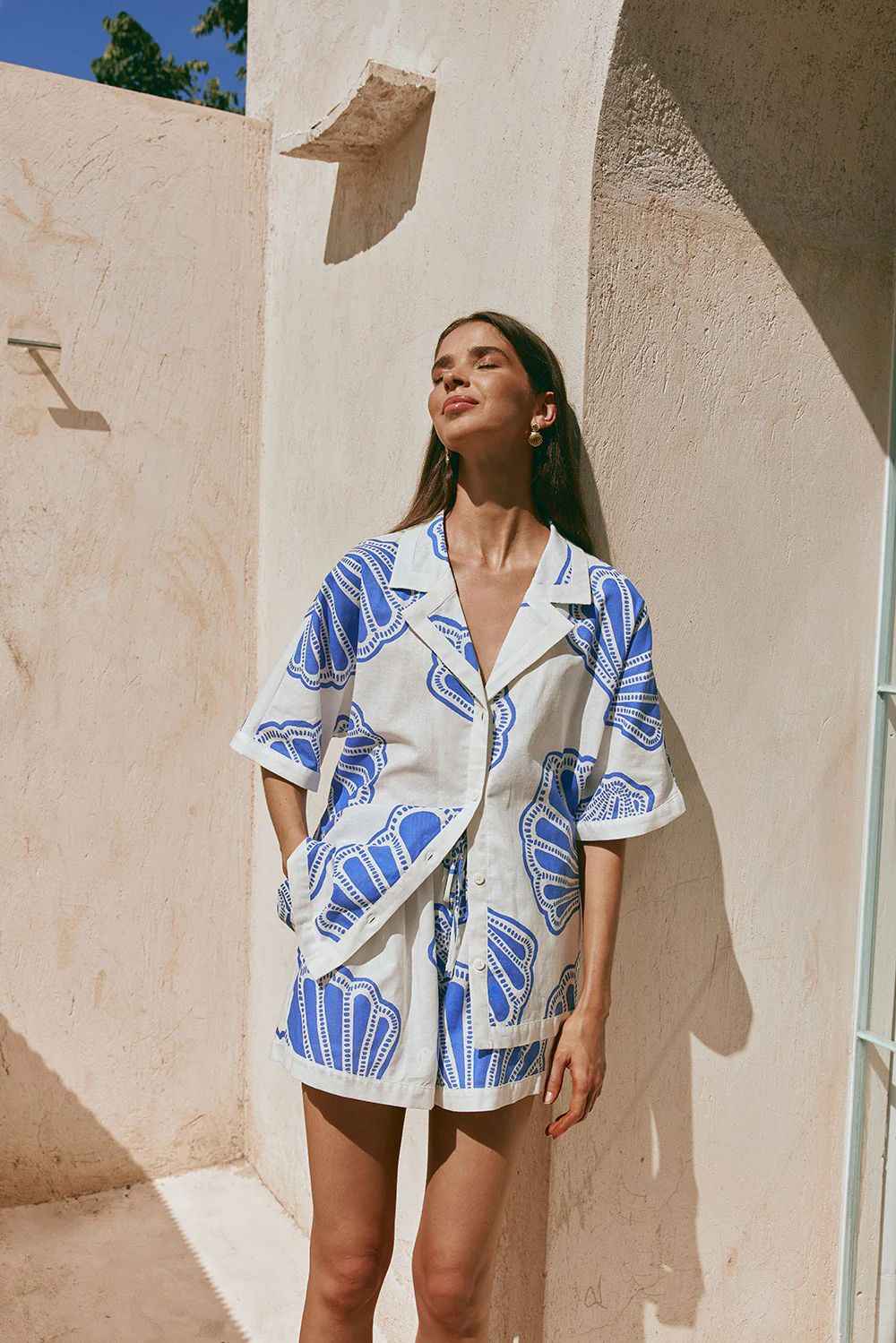 Summer Casual Loose Printed Short Sleeve V neck Home Wear Set