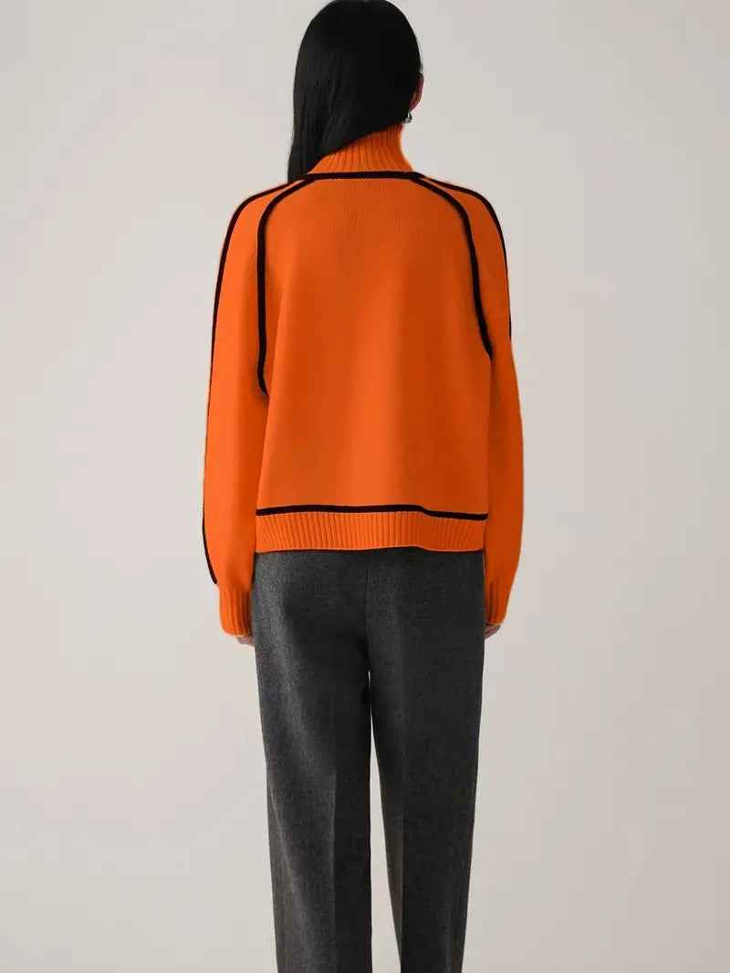 Women Sweater Half Turtleneck with Shoulder Sleeve Top Elegant Line Thread Bottoming Sweater for Women