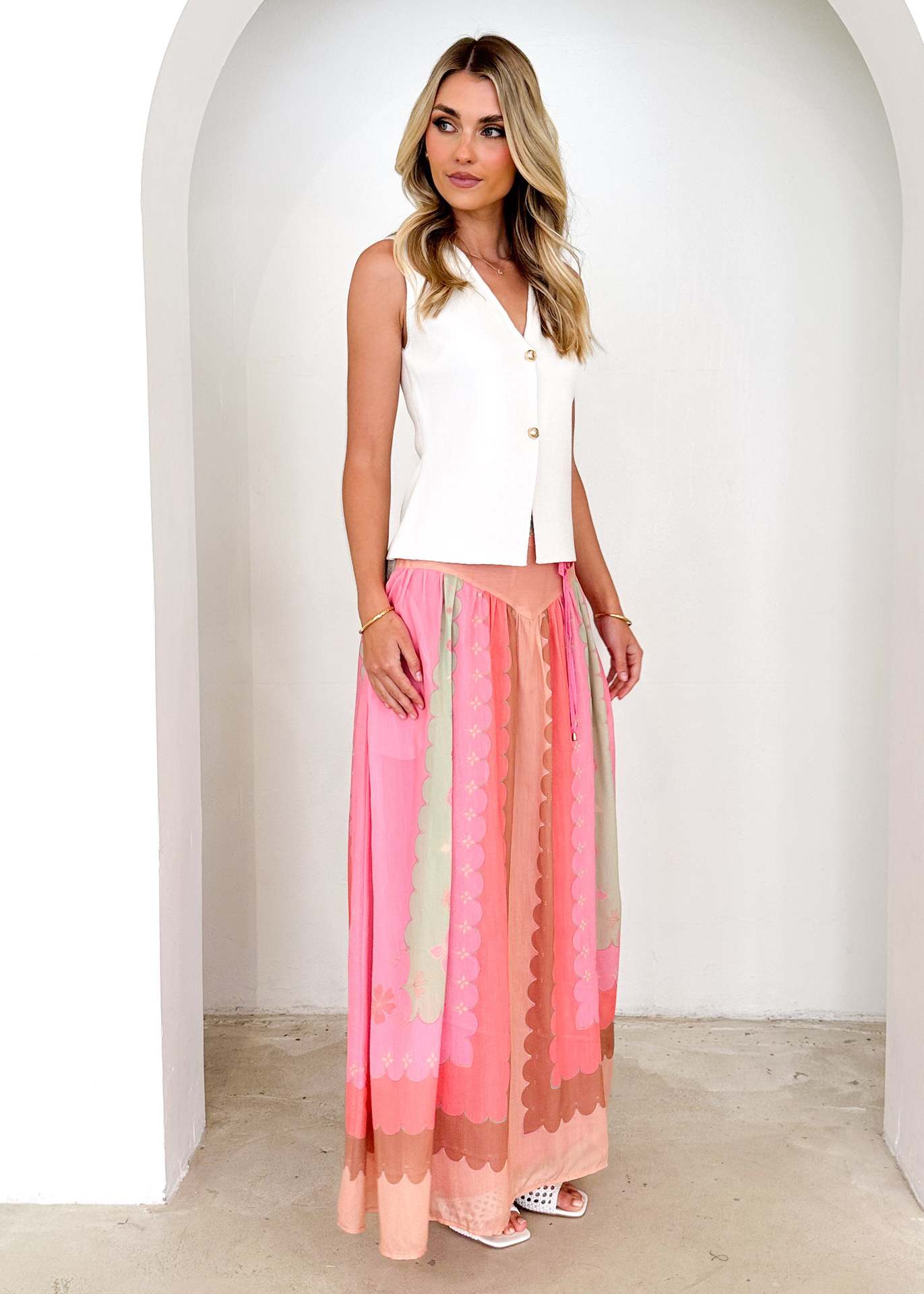 Seaside Vacation Printed Lace up Large Skirt Ethnic Skirt Women - ALZO