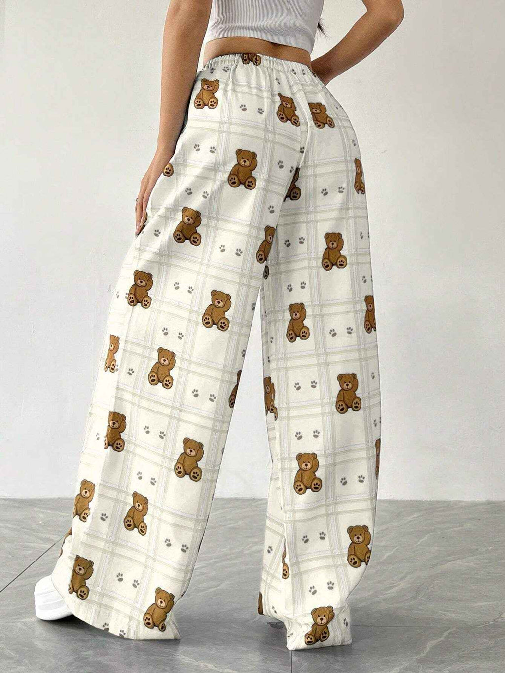 Elastic Waist White Narrow High Grade Wide Leg Pants Printed Straight Loose Thin Women Small Casual Pants