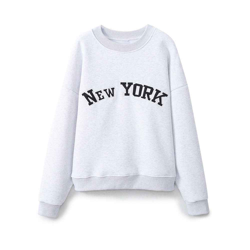 Spring Women Embroidered Flannel round Neck Sweatshirt for Women