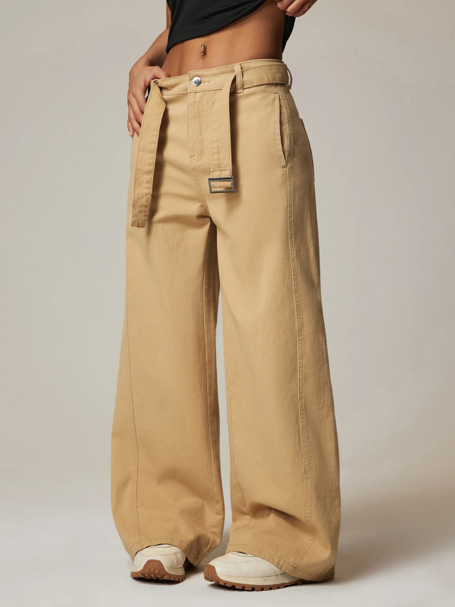 Spring Casual Straight Leg Pants Women Jeans Women Wide Leg Pants with Belt Jeans Women - ALZO