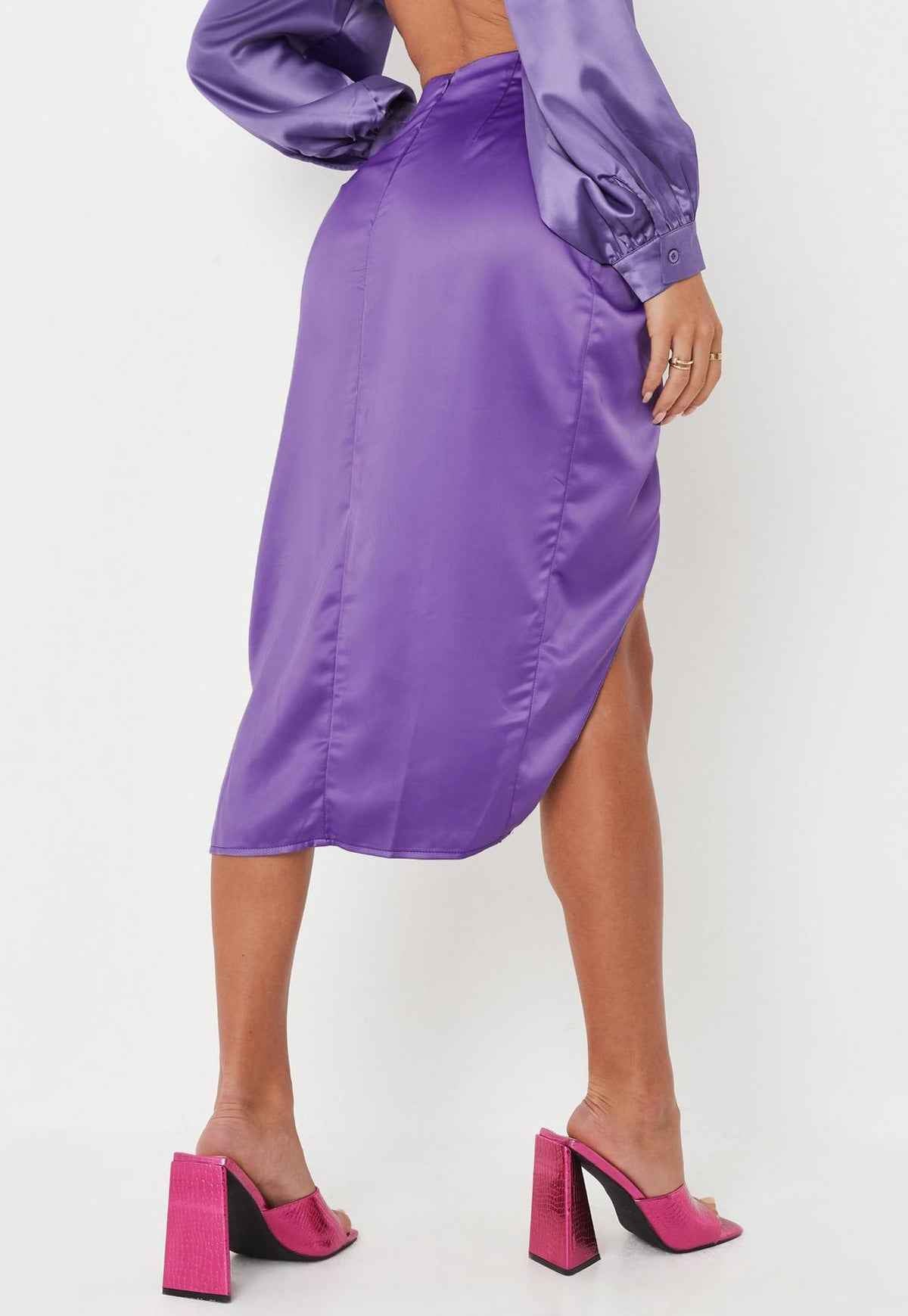 High Waist French Twist Irregular Asymmetric Skirt Sexy Solid Color Satin Split Package Hip with a Zipper Long Skirt for Women