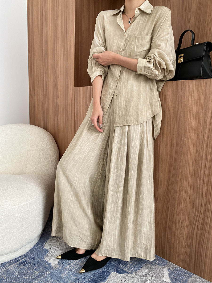 Early Spring Tencel Lyocell Fried Color Tie Dyed Loose Shirt Culottes Two Piece Sets - ALZO