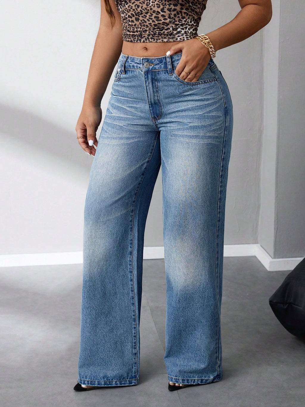 Women Clothing Loose Drooping Wide Leg Straight Jeans - ALZO
