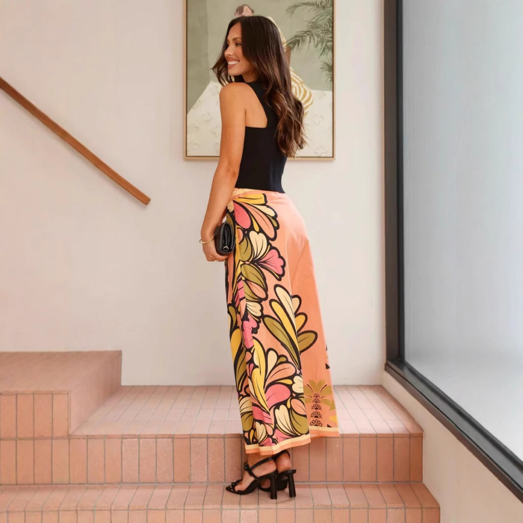 Women Skirt Floral Print Slit Sexy Sheath A Swing Skirt - ALZO