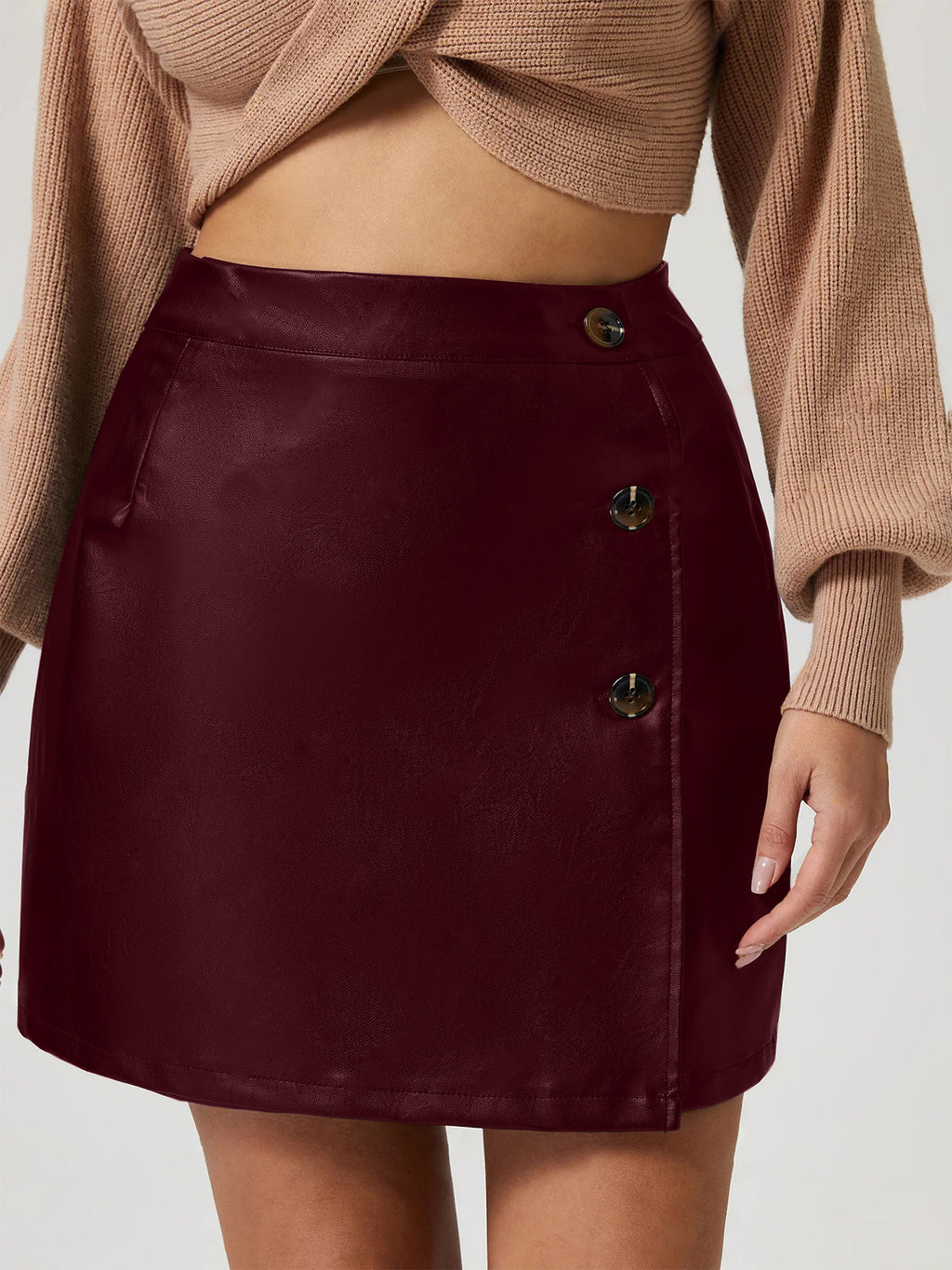 Women Clothing All Match Sexy Sheath Button Faux Leather Half Length - ALZO