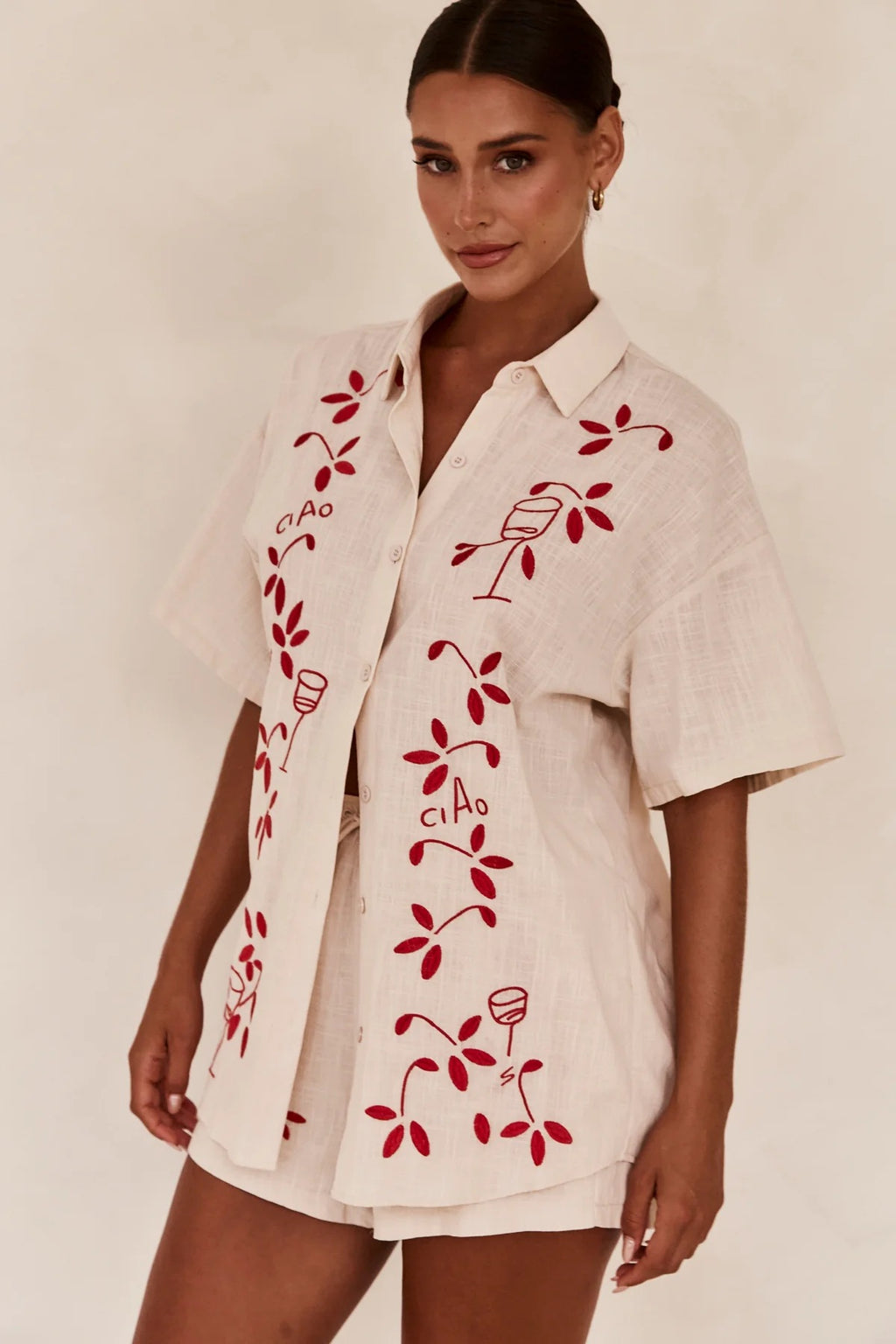 Spring Summer 3D Three Dimensional Embroidered Comfort Casual Shirt Short Suit - ALZO