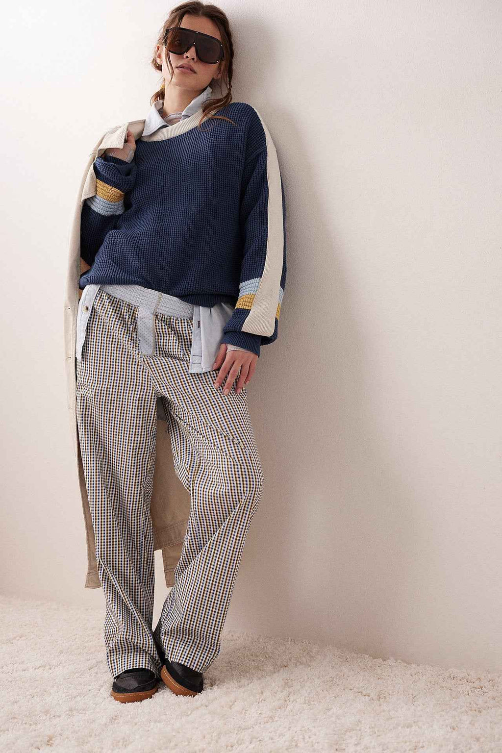 Spring Summer Women Clothing Striped Polka Dot Stitching Casual Loose Trousers Women