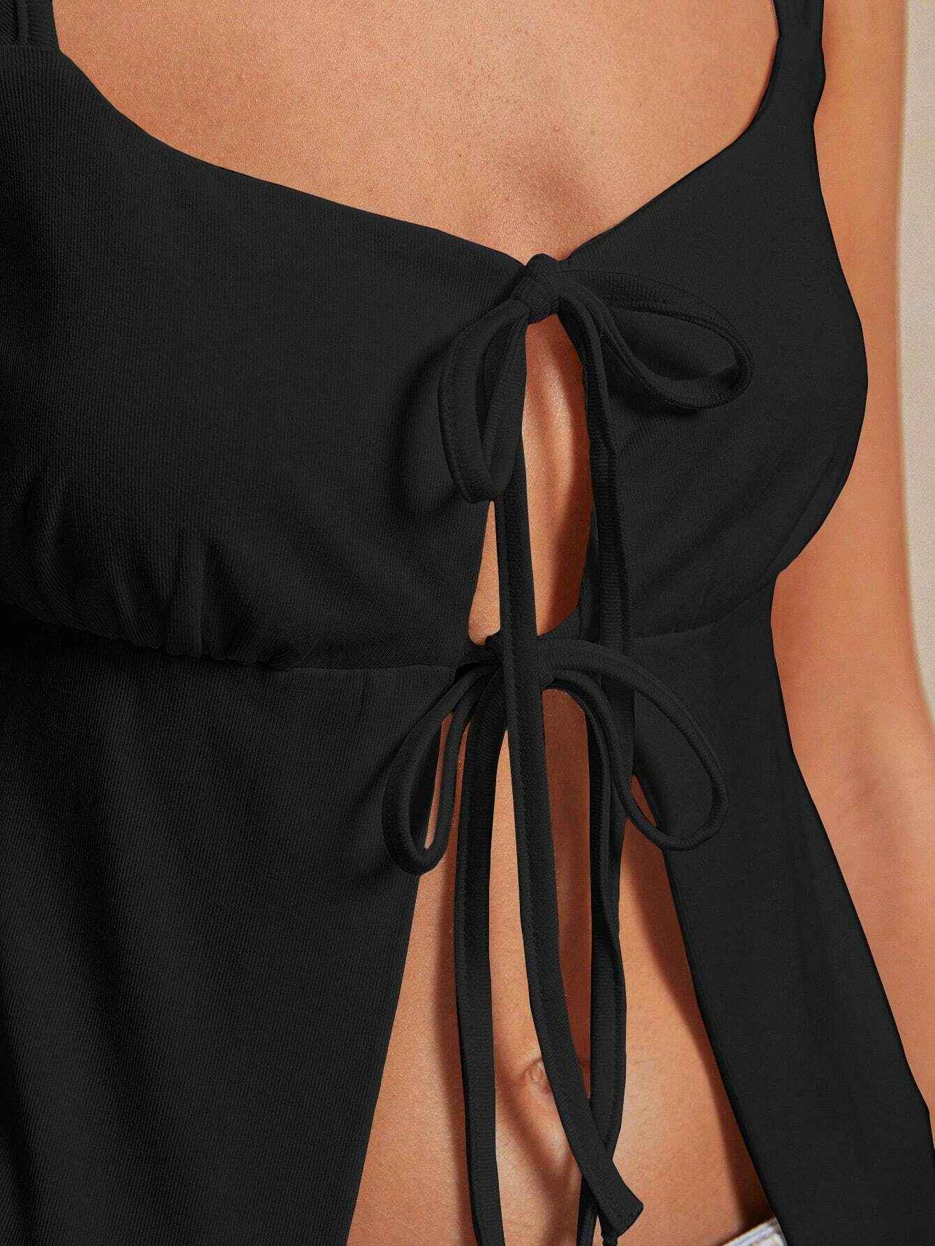 Spring Summer Women Clothing Sexy Intellectual Vest Lace up Cardigan Design Blouse