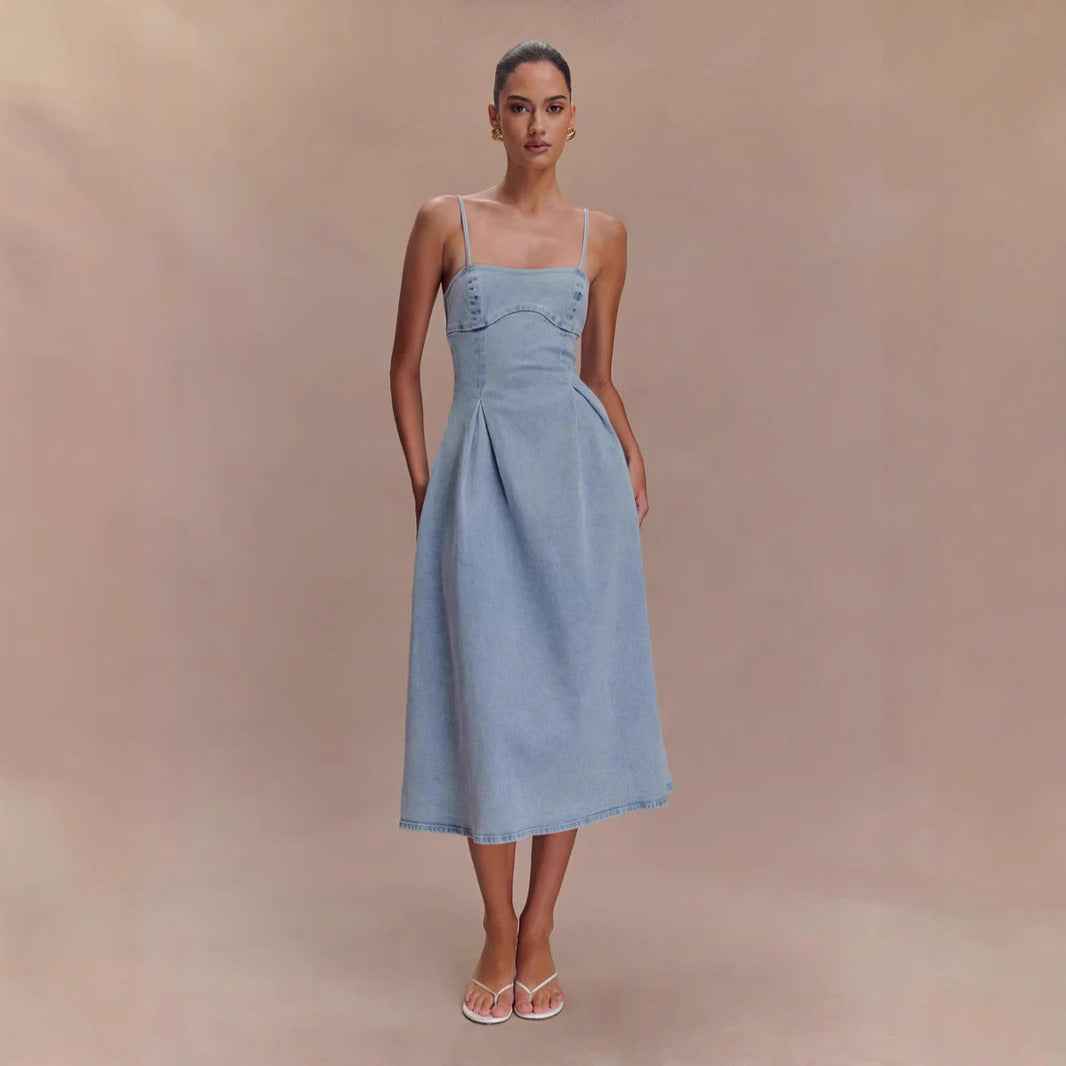 Sexy Women Wear Summer Tube Top Solid Color Sleeveless Denim Sling Dress