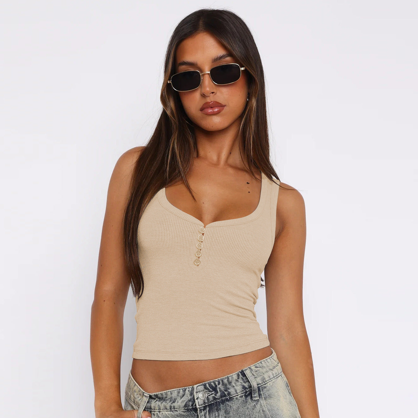 Sexy Low U Collar off Shoulder Women Suspender Vest Summer Sweet Sexy Slim Top for Women - ALZO