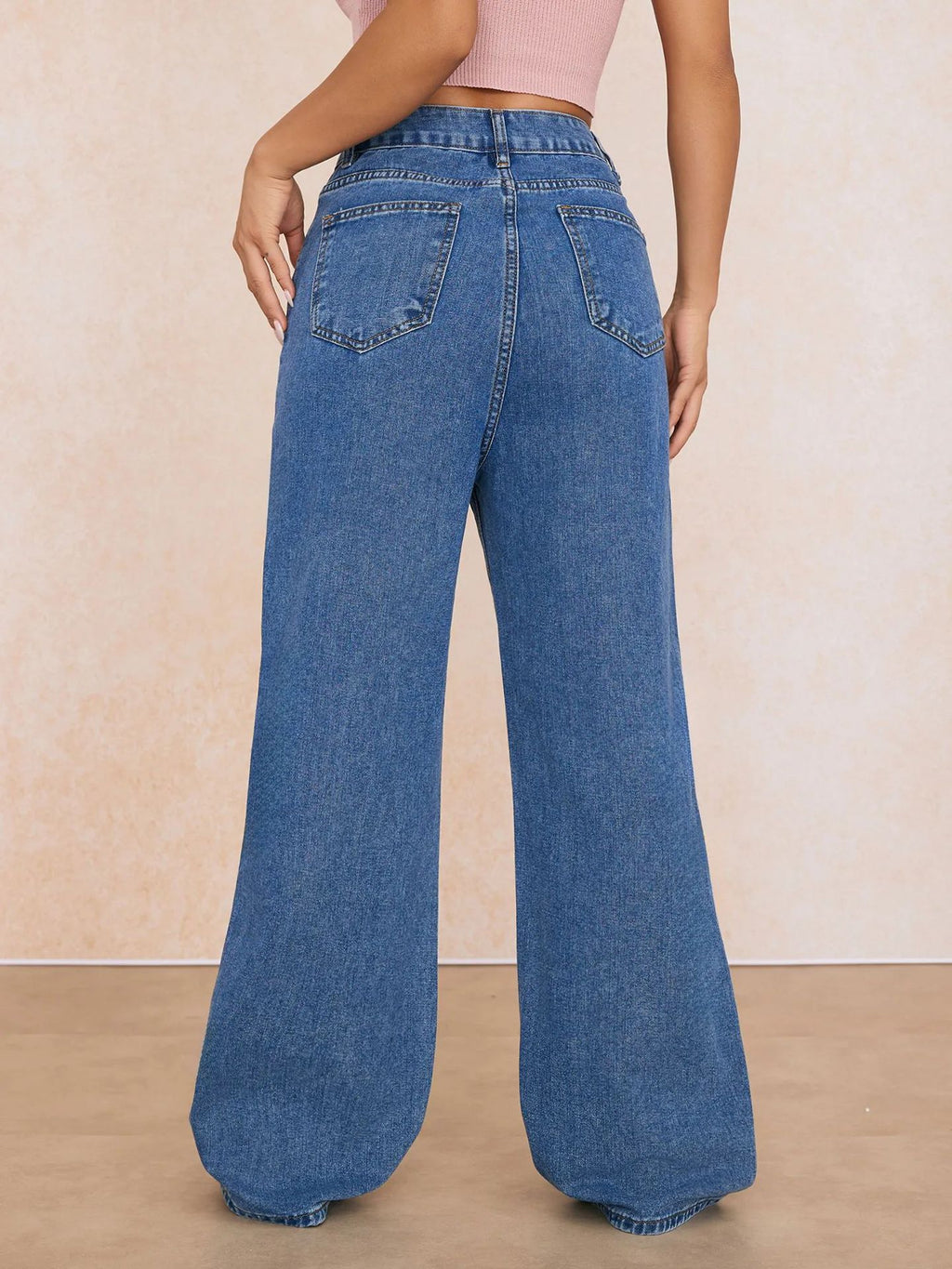 Women Wear Daisy Embroidery Ripped Loose Wide Leg Denim Trousers Women Jeans - ALZO