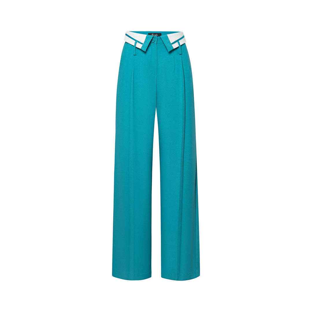 Spring Retro Draping Women Work Pant Loose Slimming Collared Design Straight Wide Leg Pants