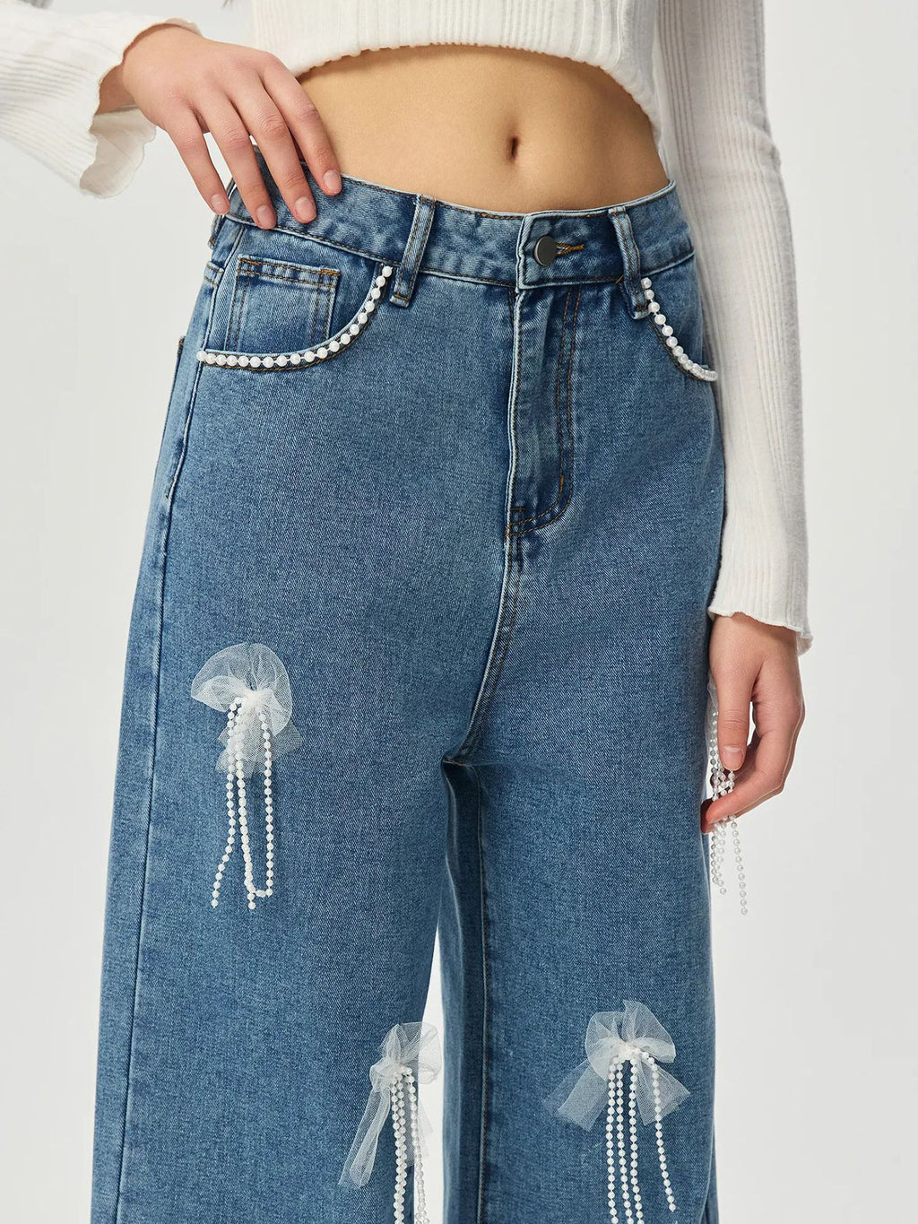 Women Wear Butterfly Decoration Loose Wide Leg Denim Trousers Women Jeans - ALZO