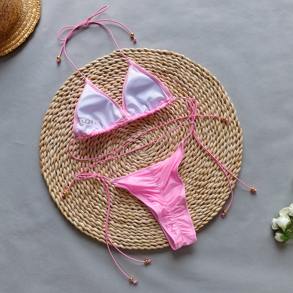 Bikini Bikini Rope Solid Color Sexy Split Women Swimsuit Swimsuit - ALZO