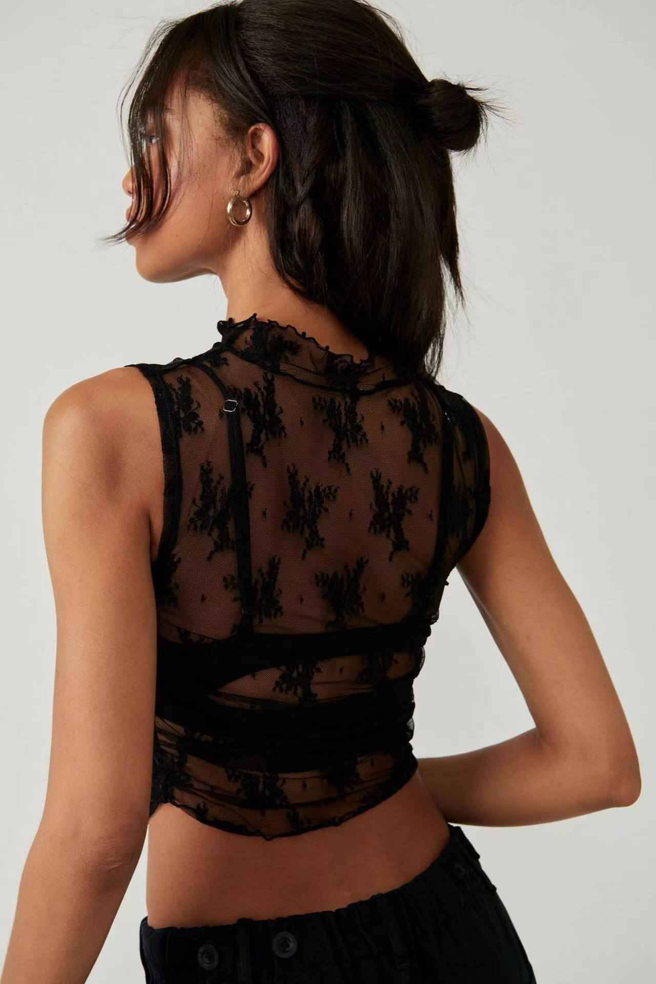Summer Sexy Design Lace Women Inner Top Fashionable See Through Mesh Vest Women