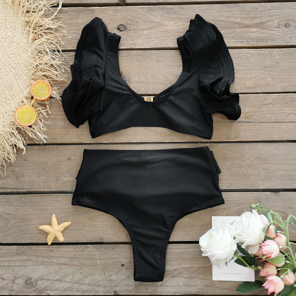 Solid Color Split Swimsuit Women Heavy Industry Line Flounced Sexy Bikini Swimsuit - ALZO