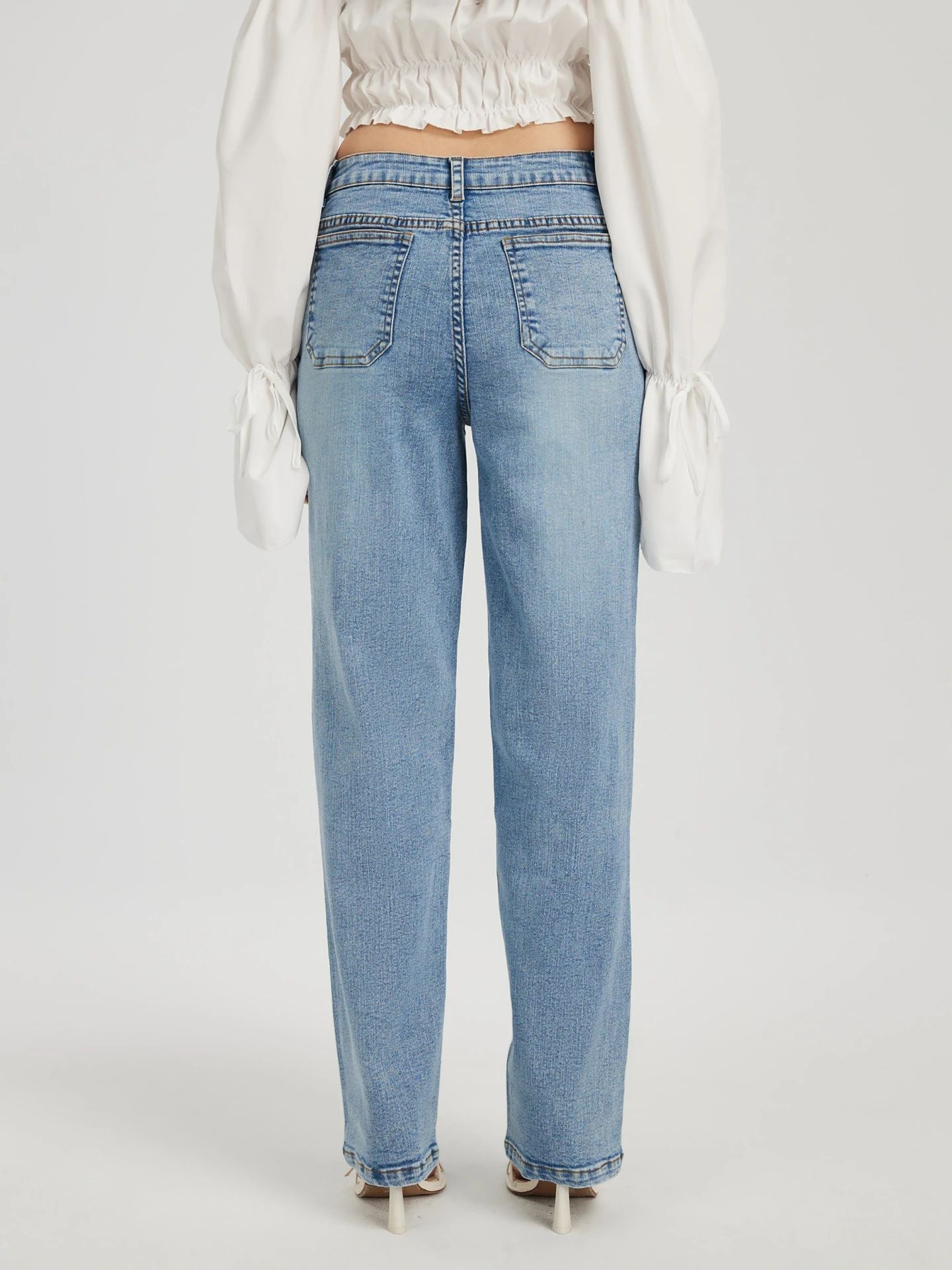 Trendy Micro Elastic Denim Trousers Women Straight Simple High Waist Trousers - ALZO