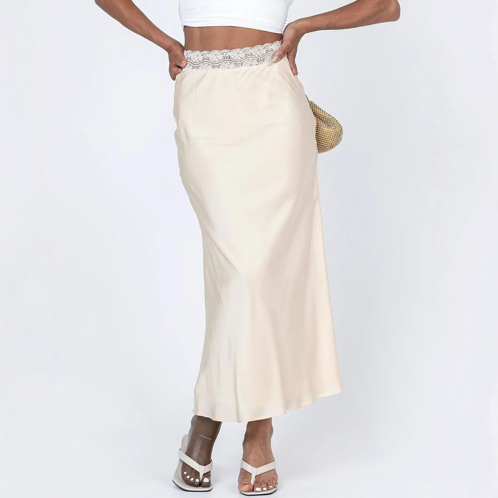 Women Clothing Lace Waist Satin Skirt Fashionable Sexy Elastic Sheath for Women - ALZO