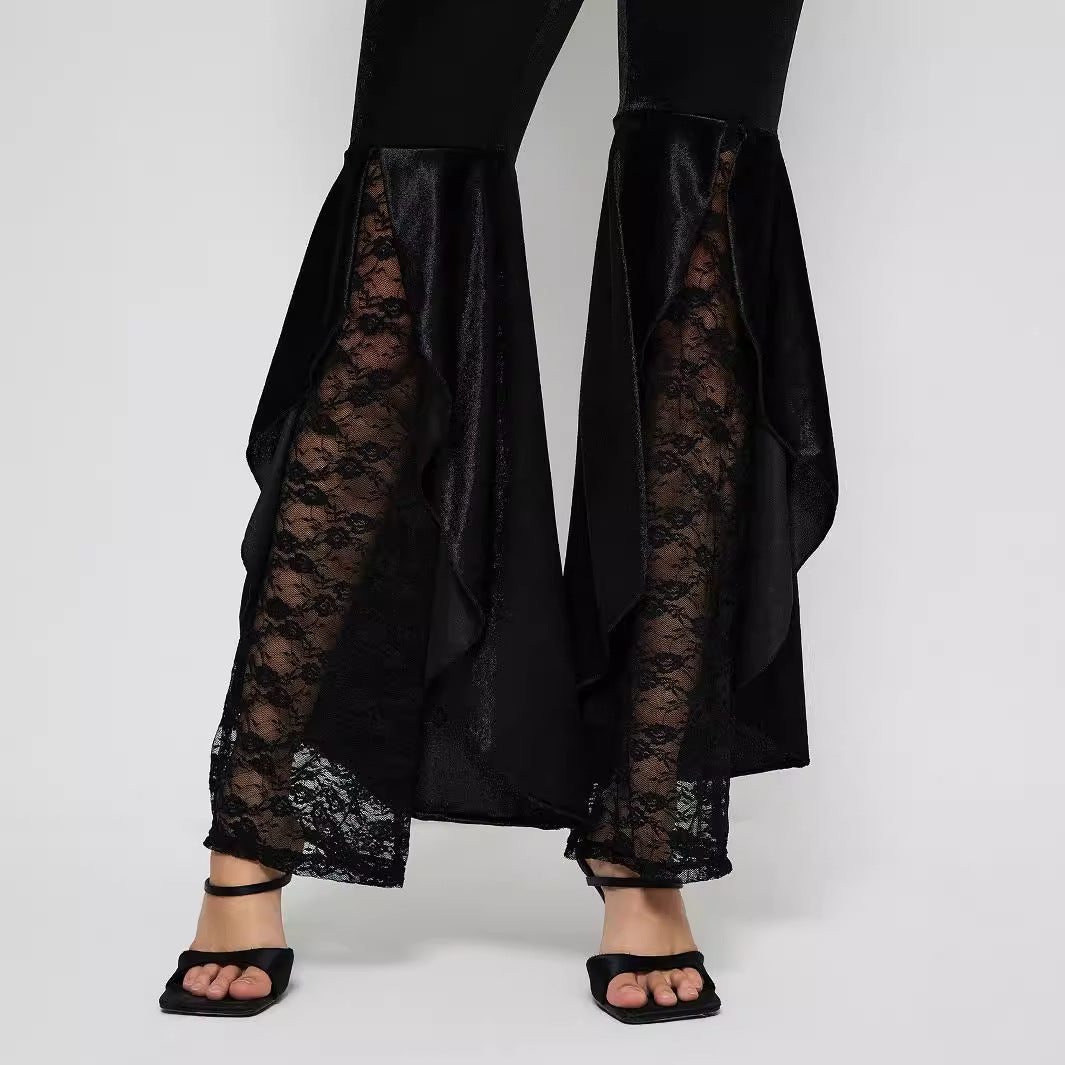 Women Clothing Elegant Lace Casual Pants Bell Bottom Pants - ALZO