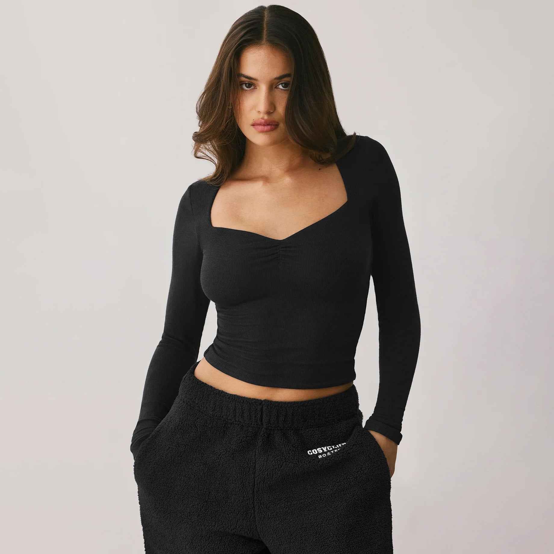 Goddess Long Sleeve Bottoming Shirt Slim T shirt Square Collar Sexy Women Clothing Top