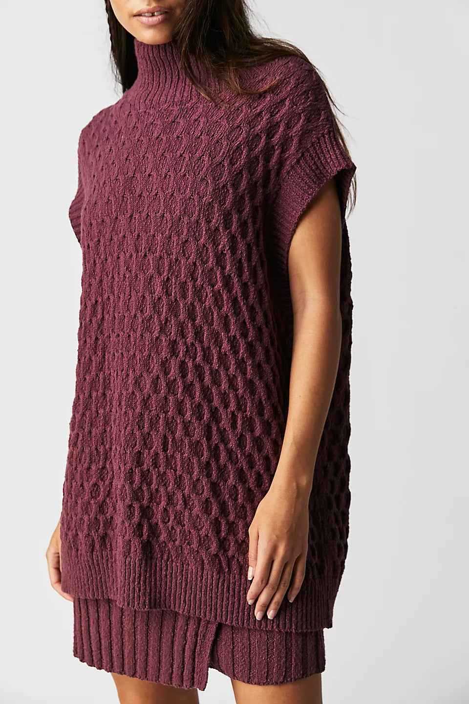 Autumn Winter Women Solid Color Sleeveless Casual Loose Woolen Top Sexy Skirt Two Piece Sets