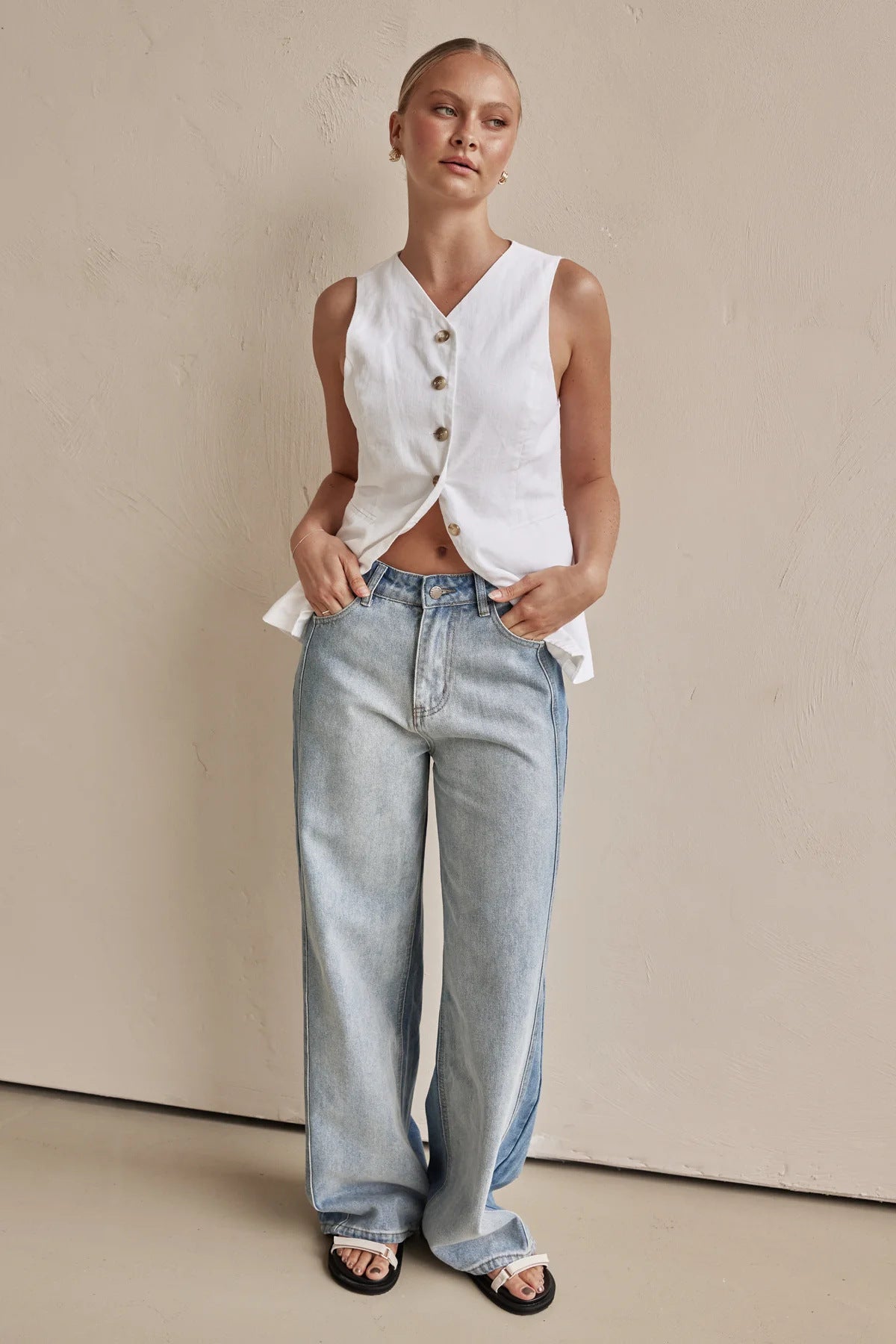 Women Jeans Wide Leg Pants Street Washed Polo Jeans - ALZO