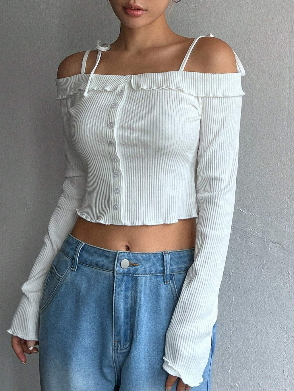 Women Clothing Simple Sweet T Shirt Autumn Winter Boat Collar Strap Short Long Sleeve Top - ALZO