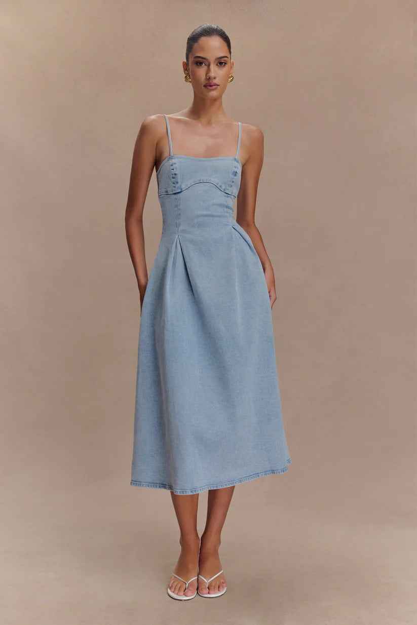 Sexy Women Wear Summer Tube Top Solid Color Sleeveless Denim Sling Dress