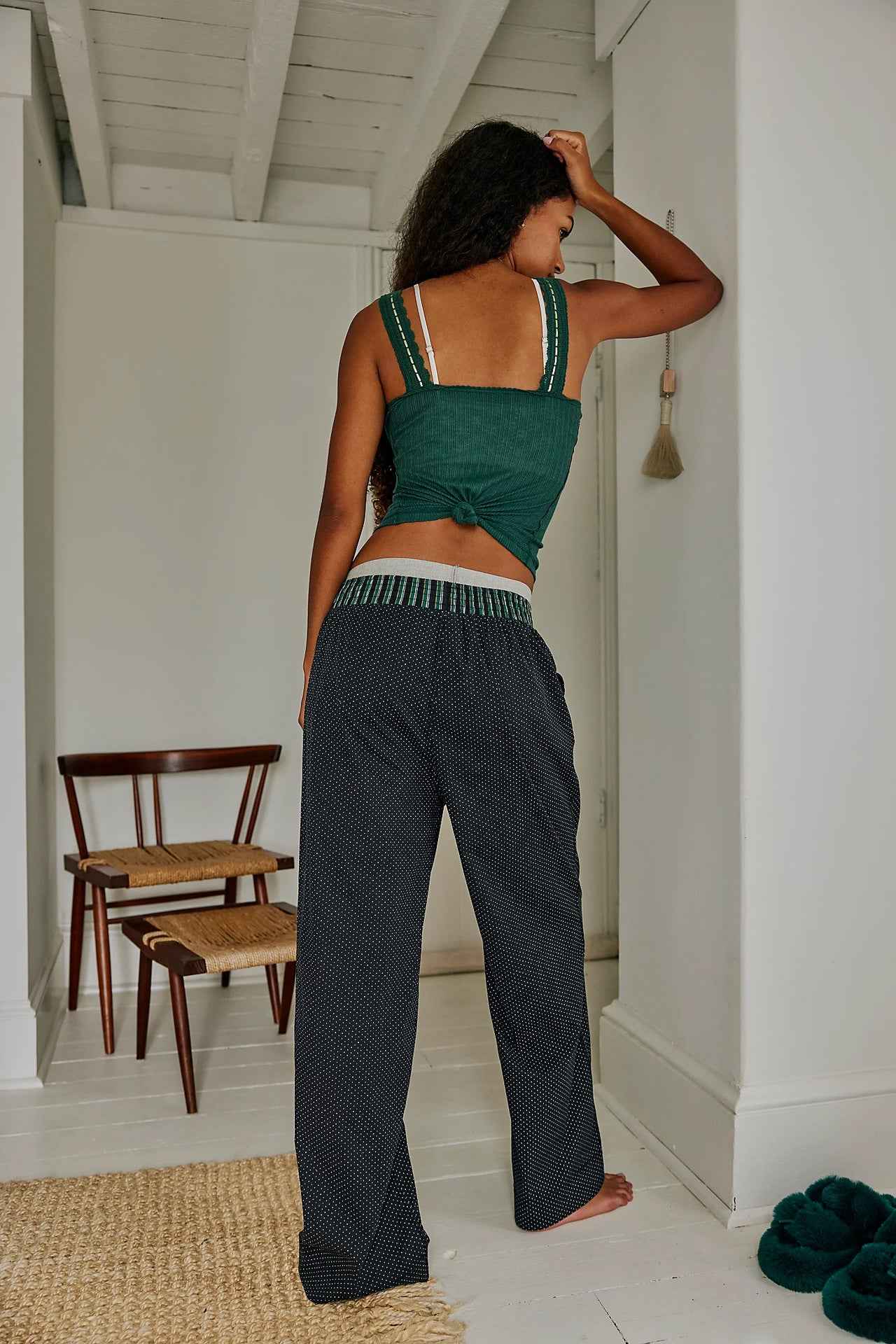 Spring Summer Women Clothing Striped Polka Dot Stitching Casual Loose Trousers Women