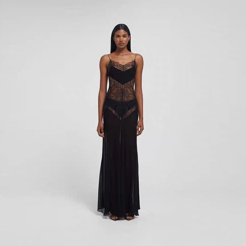 Spring Summer Women Clothing Sexy See through High Waist Slim Strap Dress Two Piece Sets - ALZO