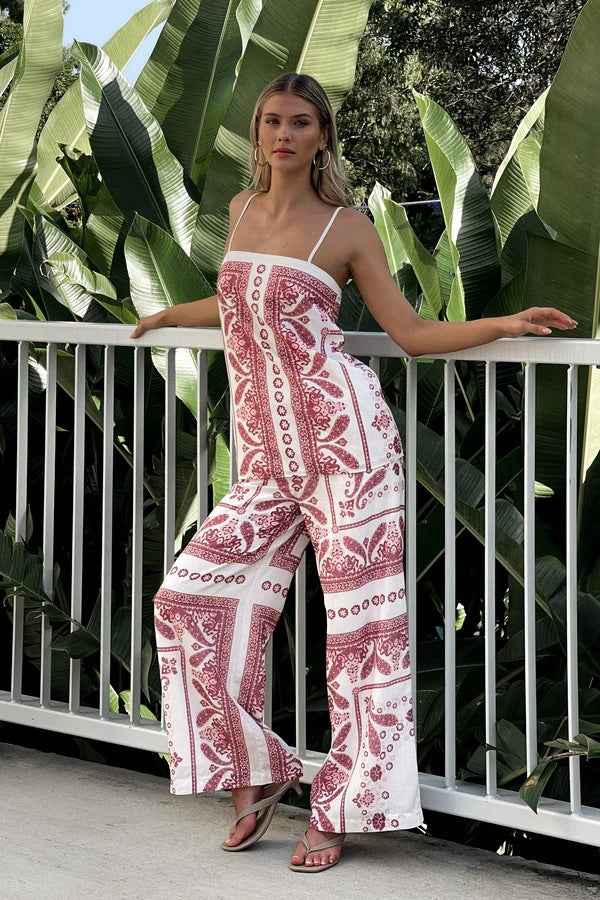 Summer Positioning Printing Loose Casual Sling Top Wide Leg Straight Pants Set