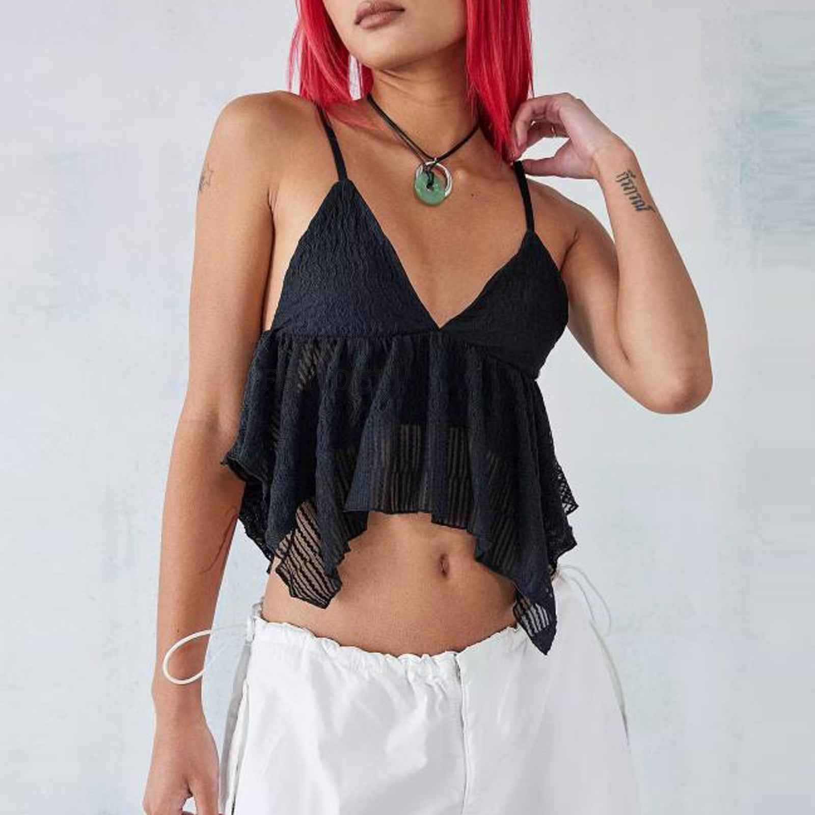 Summer Irregular Asymmetric Crop Top Spaghetti Strap Top Backless Sexy Sexy V Neck Strap Top