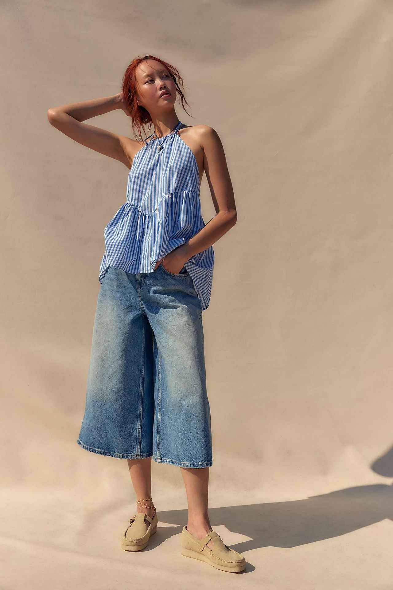 Summer Women Wear Striped Lace up Backless Women Top Sexy