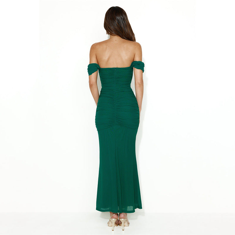 Dress Sexy Slim Fit Backless off-Neck Mesh Stitching Hip Dress - ALZO