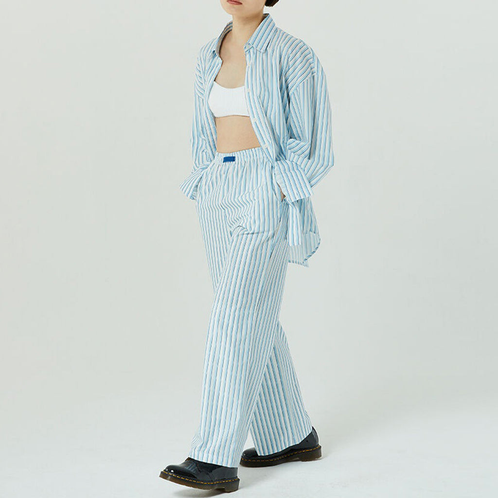 Women Clothing Striped Wide Leg Trousers Casual Street Loose High Waist Trousers - ALZO