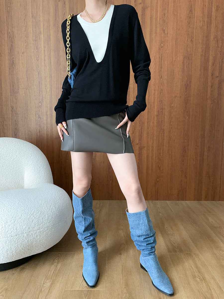 Women Retro Design Slimming Faux Leather A line Skirt Autumn Winter