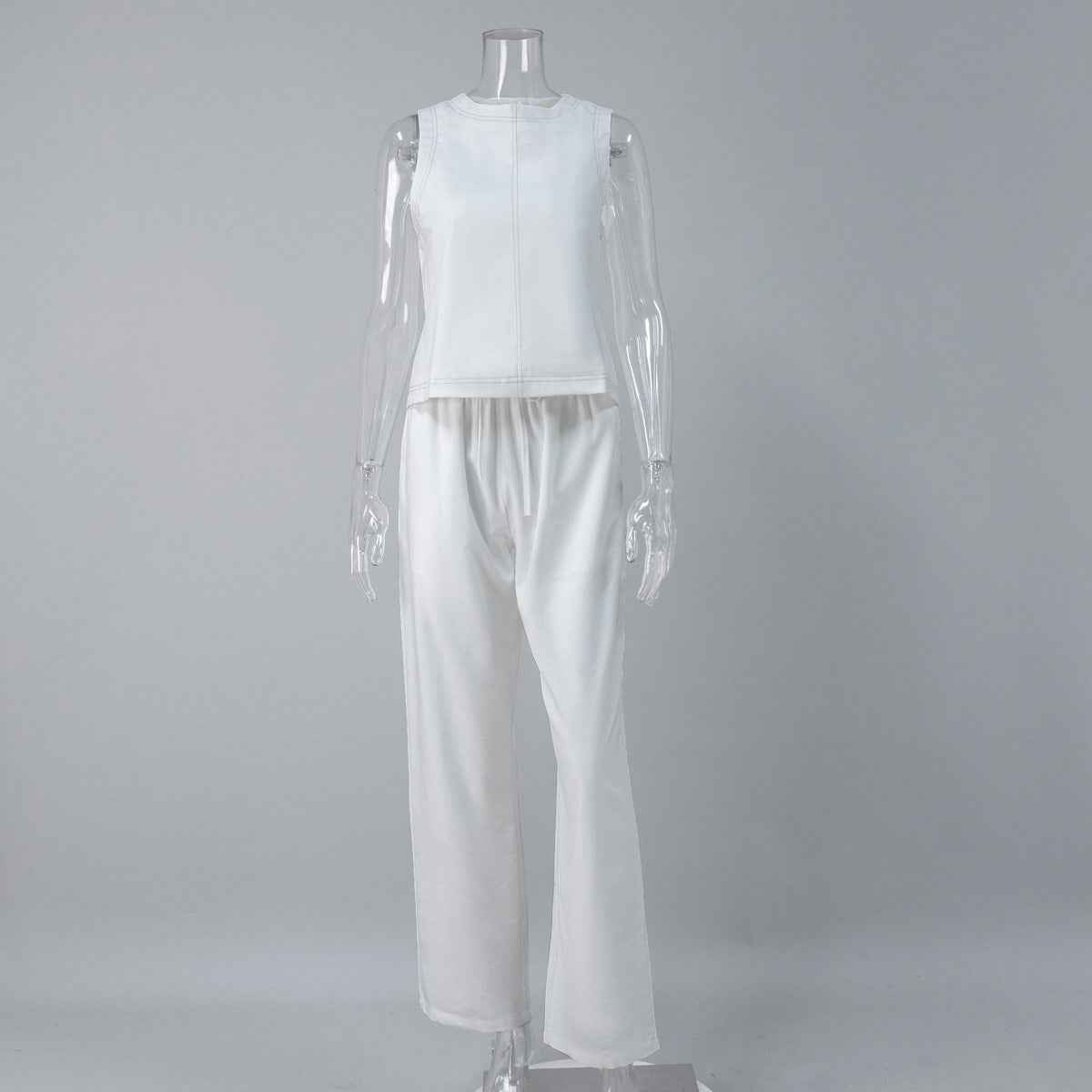Cotton Linen Vest Pants Set Spring Summer Wide Leg Pants Sleeveless Vest Casual Set Women