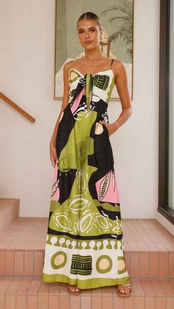 Spring Summer Jumpsuit Sexy Cropped Print Sling Wide Leg Jumpsuit Women